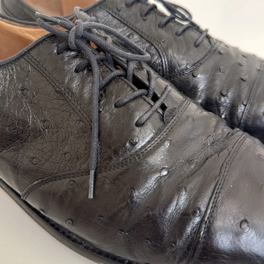 Ostrich leather Men black shoes size 10.5